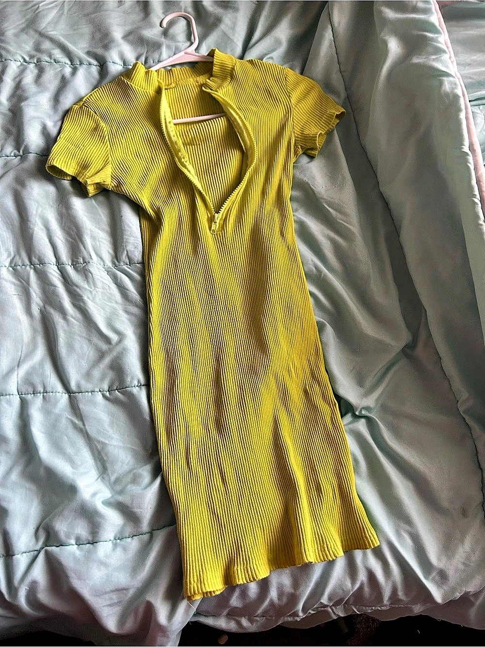 Ribbed Short Sleeve Midi Dress in lime green